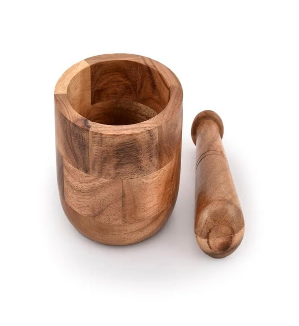 wooden mortar and pestle