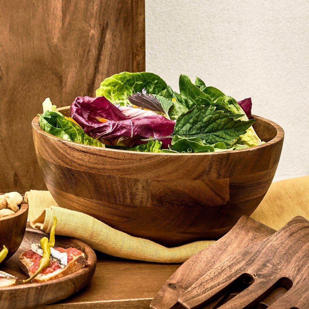 Large Acacia Salad Bowl Set